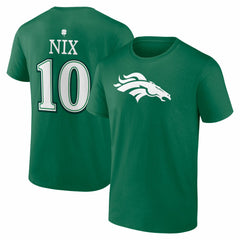 Bo Nix Denver Broncos St. Patrick's Day Icon Name & Number T-Shirt Green | NFL