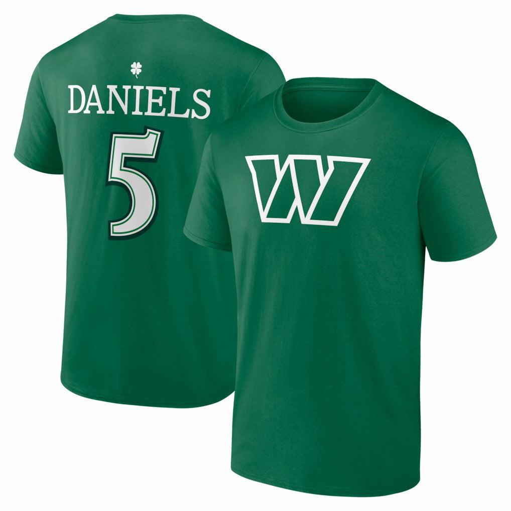 Jayden Daniels Washington Commanders St. Patrick's Day Icon Name & Number T-Shirt Green | NFL
