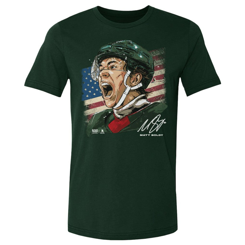 Matthew Boldy US Men's Hockey 500 Level Flag T-Shirt - Green - NHL
