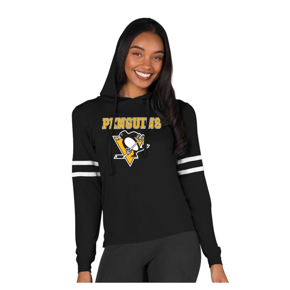 Pittsburgh Penguins Concepts Sport Women's Marathon Long-Sleeve Hooded T-Shirt - Black - NHL