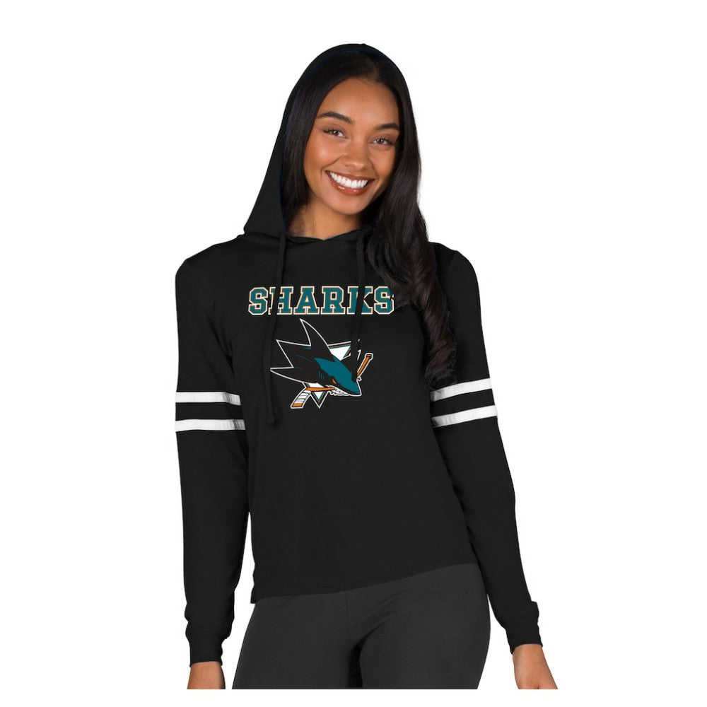San Jose Sharks Concepts Sport Women's Marathon Long-Sleeve Hooded T-Shirt - Black - NHL