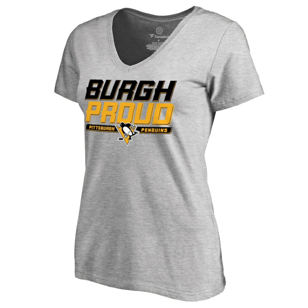 Pittsburgh Penguins Women's Hometown Collection Burgh Proud V-Neck T-Shirt - Heather Gray - NHL