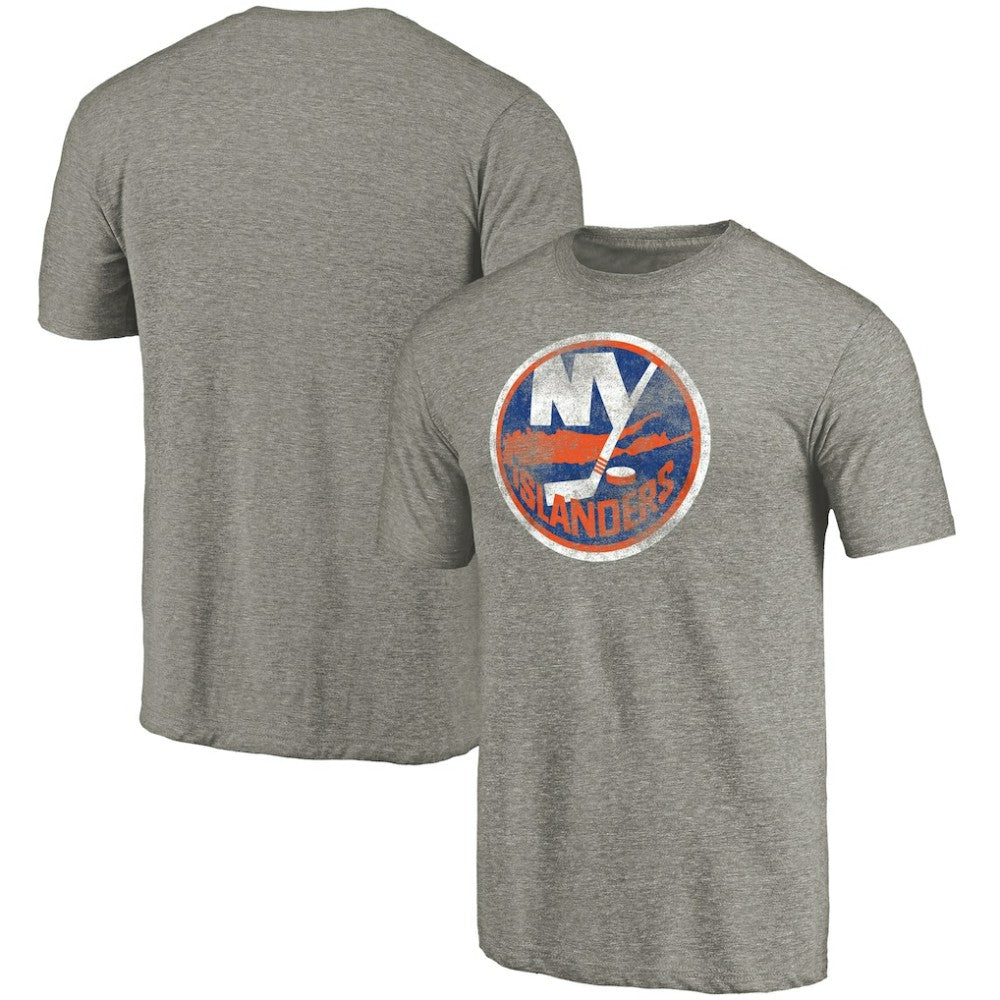 New York Islanders Distressed Team Logo Tri-Blend T-Shirt - Ash - NHL