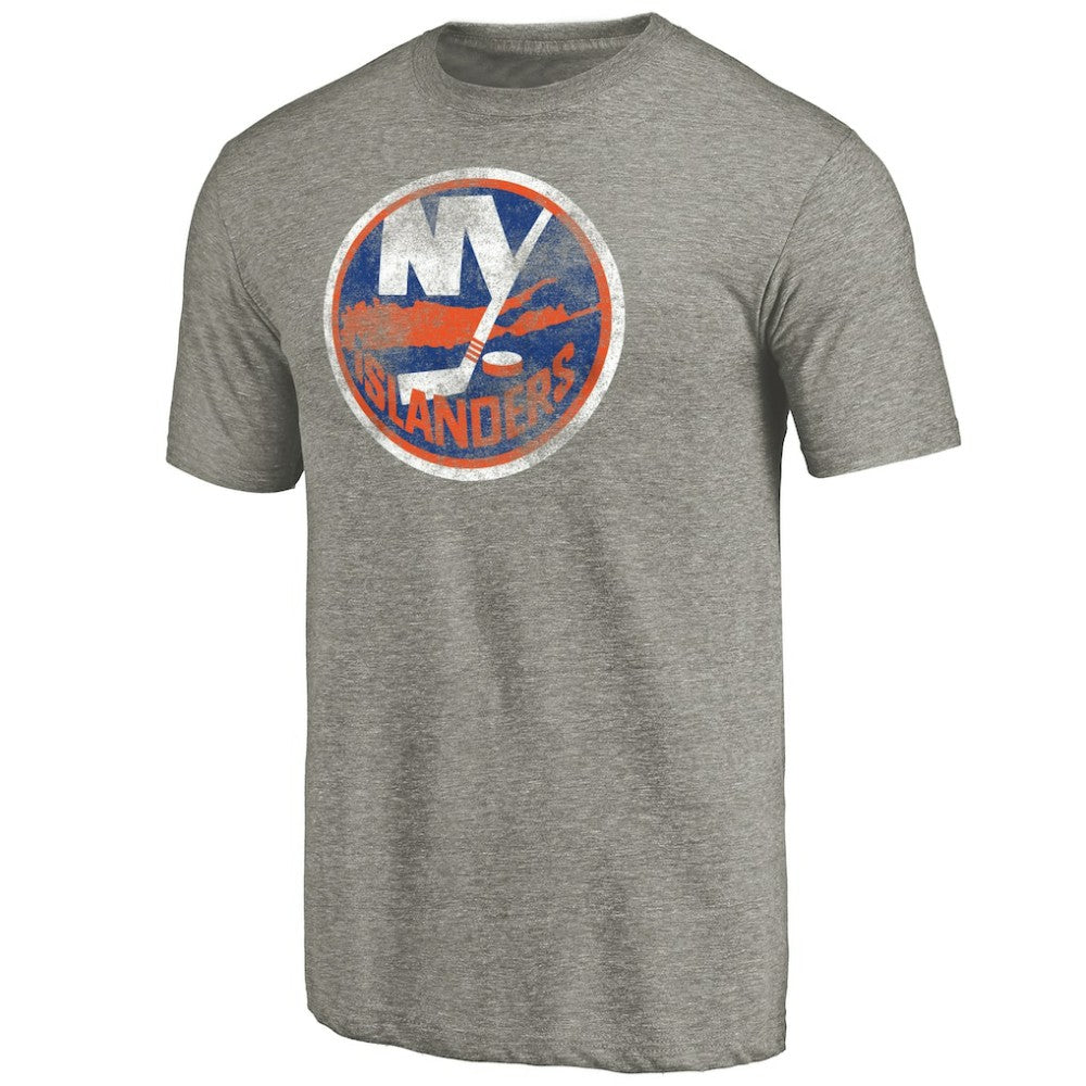 New York Islanders Distressed Team Logo Tri-Blend T-Shirt - Ash - NHL