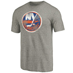 New York Islanders Distressed Team Logo Tri-Blend T-Shirt - Ash - NHL