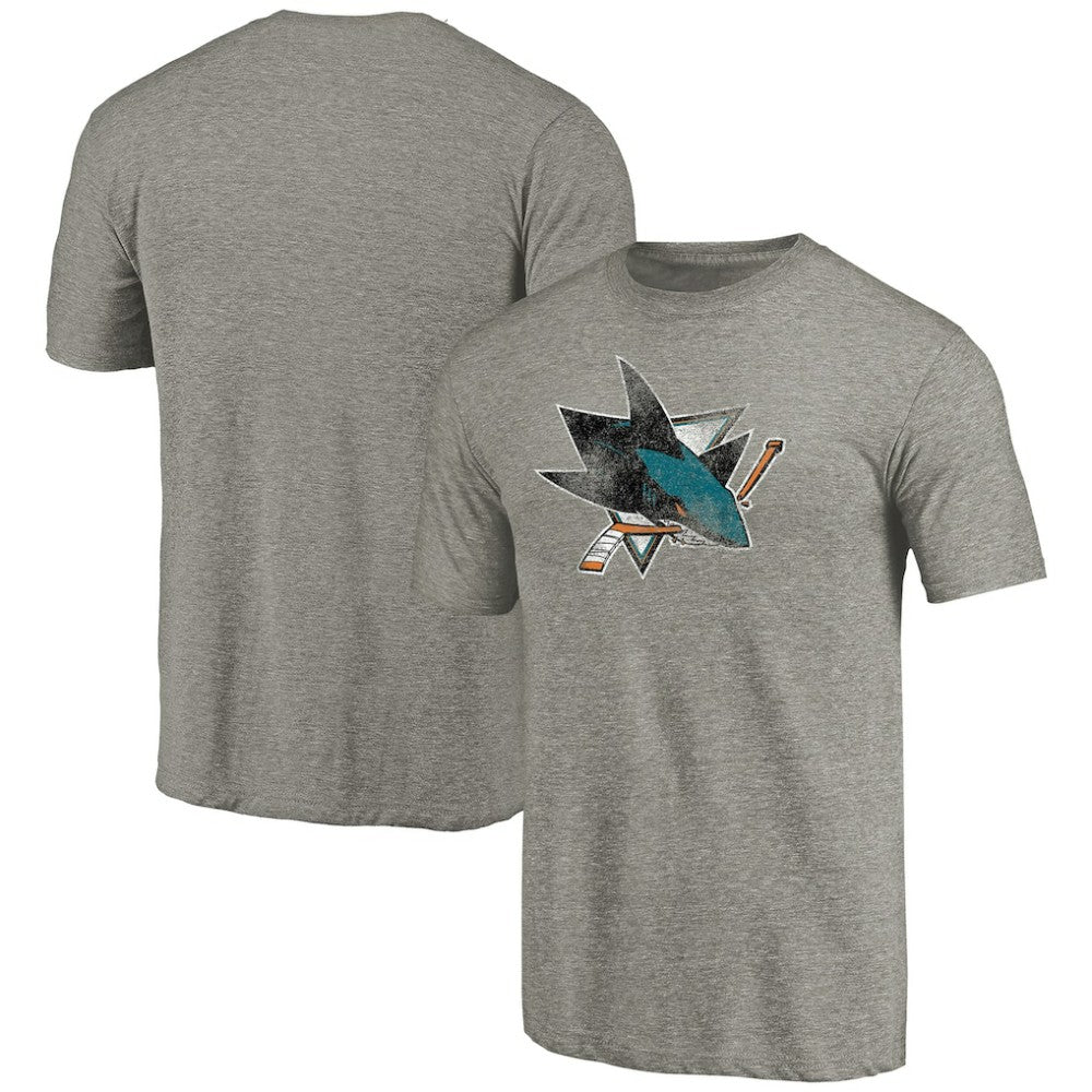 San Jose Sharks Distressed Team Logo Tri-Blend T-Shirt - Ash - NHL