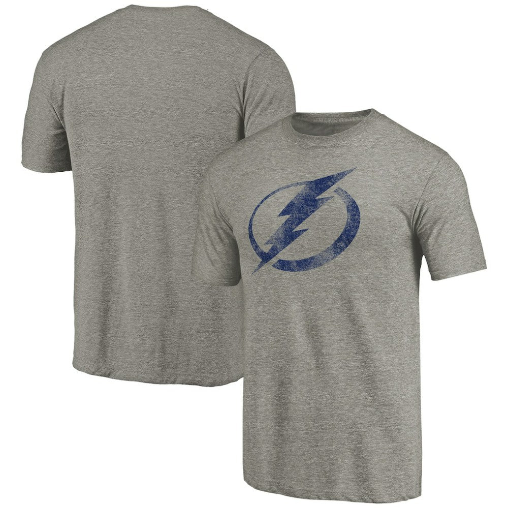 Tampa Bay Lightning Distressed Team Logo Tri-Blend T-Shirt - Ash - NHL