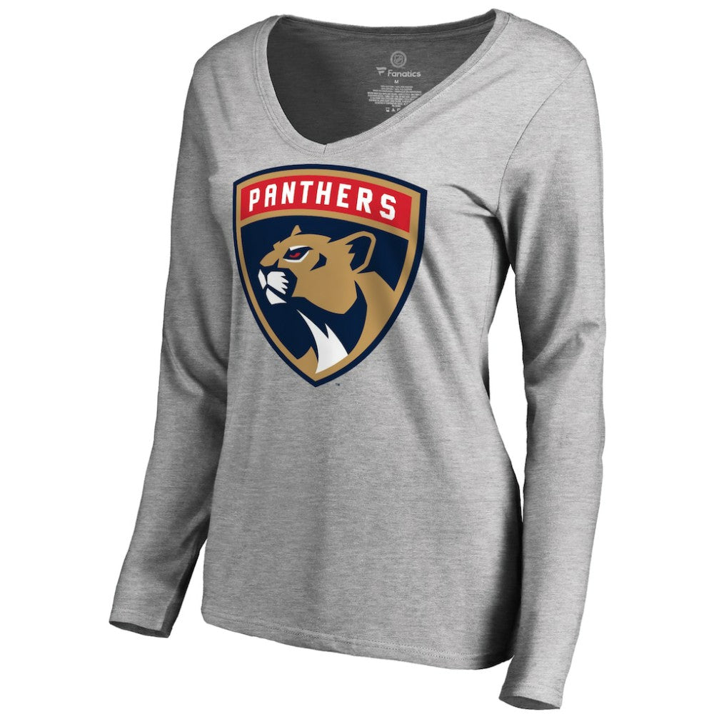 Florida Panthers Women's New Logo Long Sleeve V-Neck T-Shirt - Heather Gray - NHL