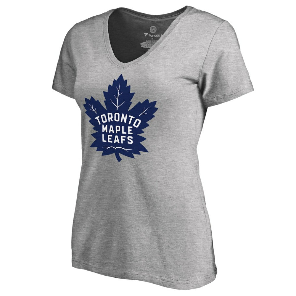 Toronto Maple Leafs Women's New Primary Logo V-Neck T-Shirt - Heather Gray - NHL