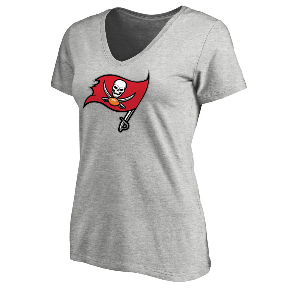 Tampa Bay Buccaneers Women's Primary Logo V-Neck T-Shirt Heather Gray | NFL