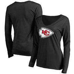 Kansas City Chiefs Women's Primary Team Logo V-Neck Long Sleeve T-Shirt Black | NFL