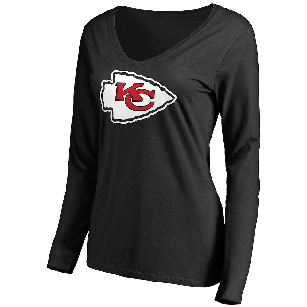 Kansas City Chiefs Women's Primary Team Logo V-Neck Long Sleeve T-Shirt Black | NFL