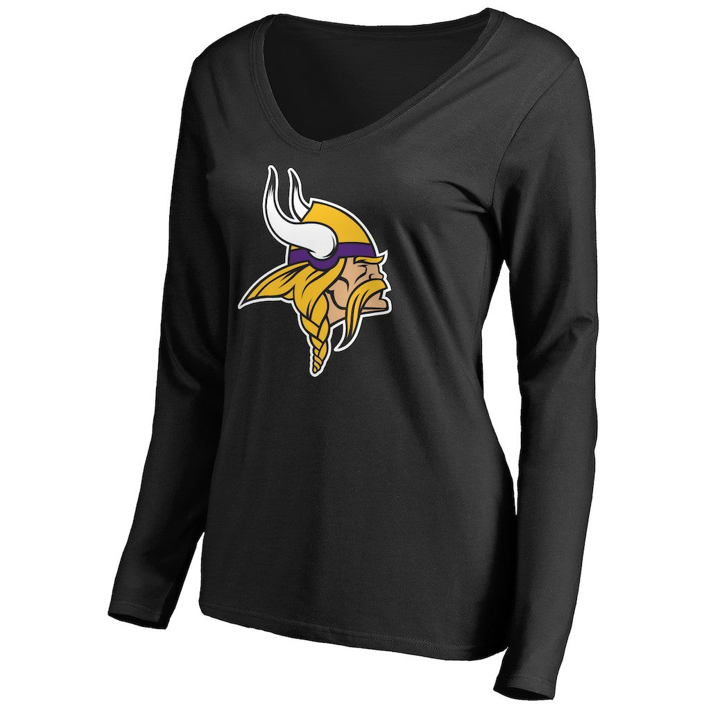 Minnesota Vikings Women's Primary Team Logo V-Neck Long Sleeve T-Shirt Black | NFL