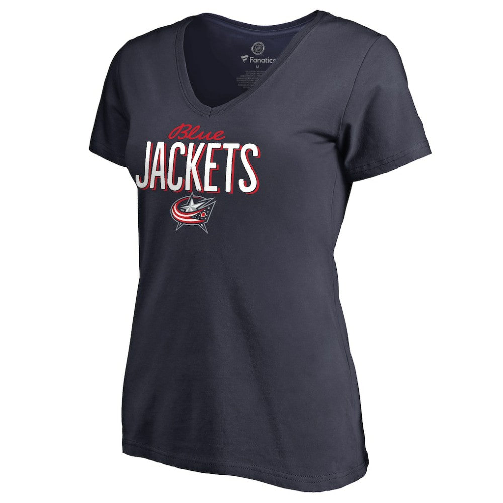 Columbus Blue Jackets Women's Nostalgia V-Neck T-Shirt - Navy - NHL
