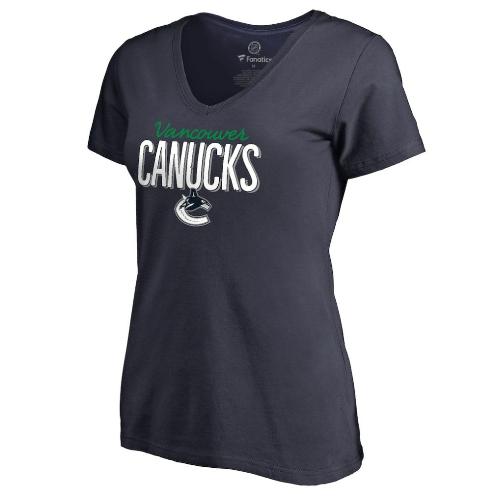 Vancouver Canucks Women's Nostalgia V-Neck T-Shirt - Navy - NHL