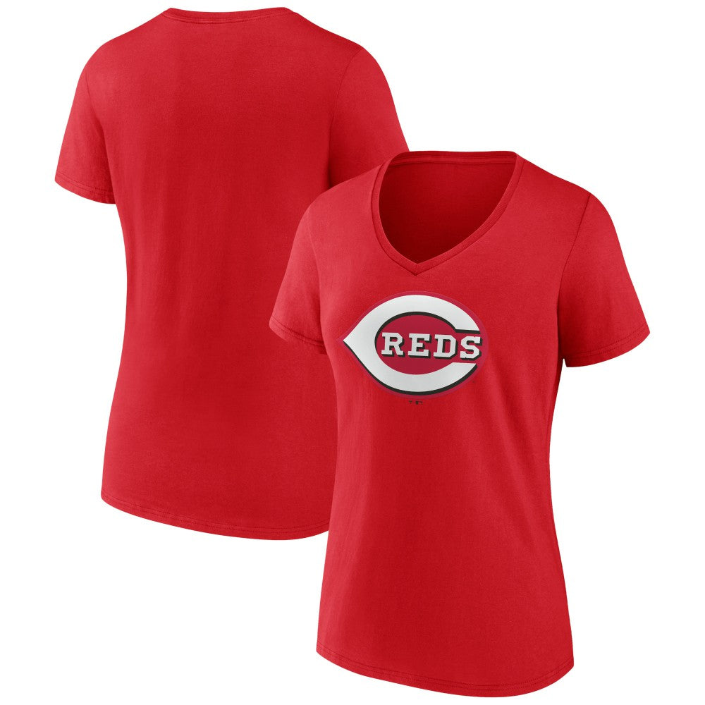 Cincinnati Reds Women's Team Color Primary Logo V-Neck T-Shirt - MLB