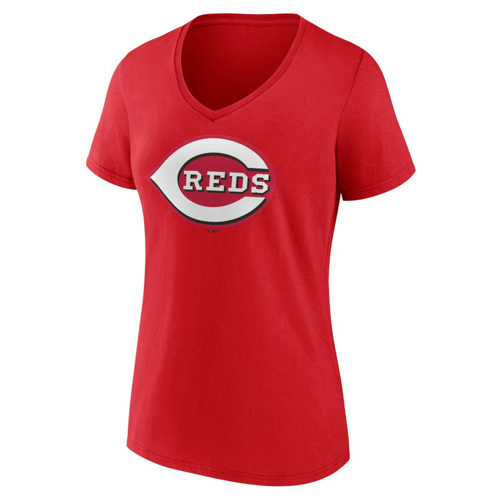 Cincinnati Reds Women's Team Color Primary Logo V-Neck T-Shirt - MLB