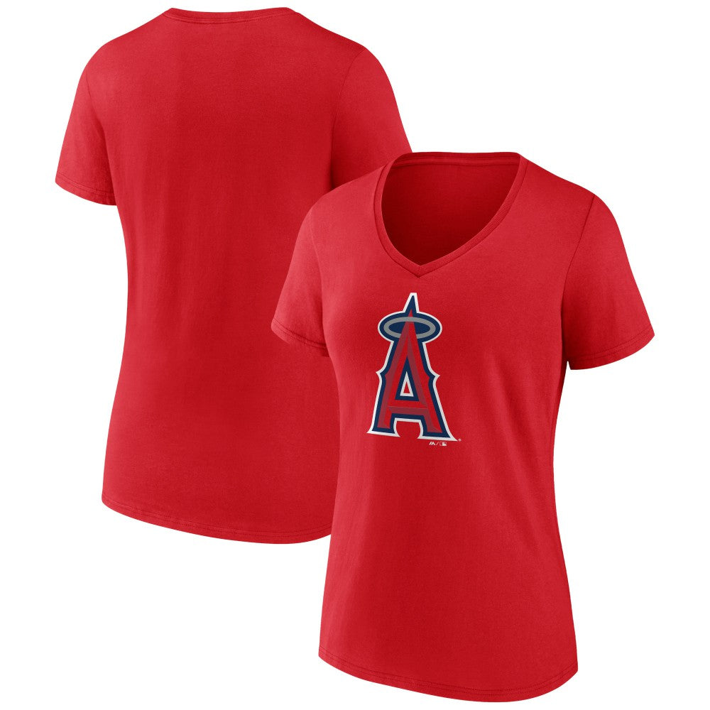 Los Angeles Angels Women's Team Color Primary Logo V-Neck T-Shirt - MLB