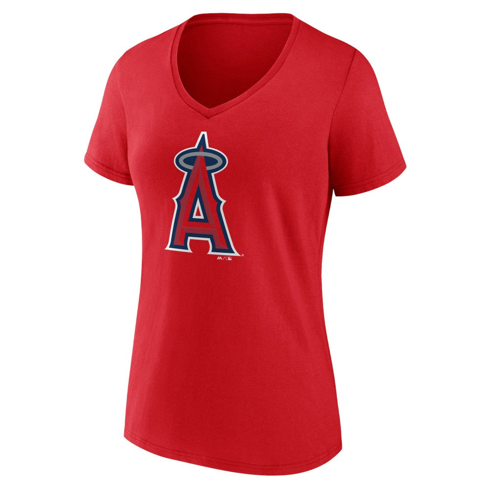 Los Angeles Angels Women's Team Color Primary Logo V-Neck T-Shirt - MLB