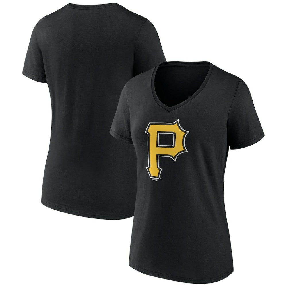Pittsburgh Pirates Women's Team Color Primary Logo V-Neck T-Shirt - MLB