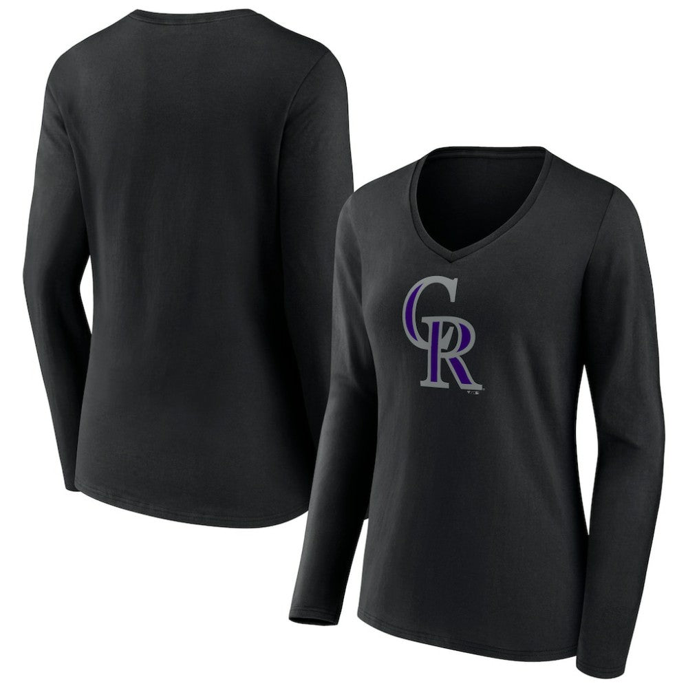 Colorado Rockies Women's Team Color Primary Logo V-Neck Long Sleeve T-Shirt - MLB