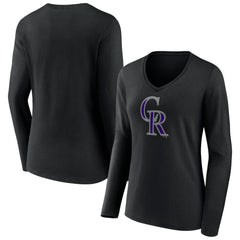 Colorado Rockies Women's Team Color Primary Logo V-Neck Long Sleeve T-Shirt - MLB