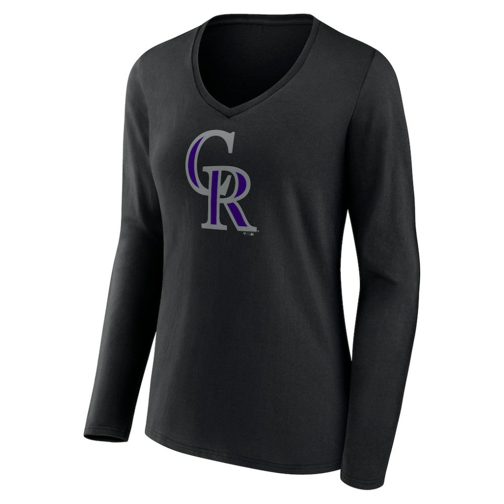 Colorado Rockies Women's Team Color Primary Logo V-Neck Long Sleeve T-Shirt - MLB