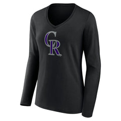 Colorado Rockies Women's Team Color Primary Logo V-Neck Long Sleeve T-Shirt - MLB