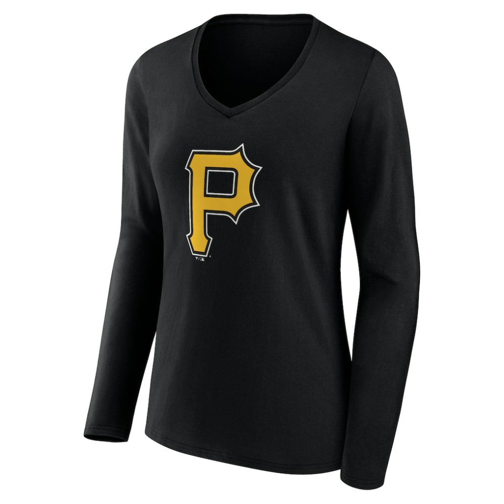 Pittsburgh Pirates Women's Team Color Primary Logo V-Neck Long Sleeve T-Shirt - MLB