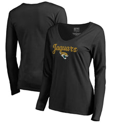 Jacksonville Jaguars Women's Freehand V-Neck Long Sleeve T-Shirt Black | NFL