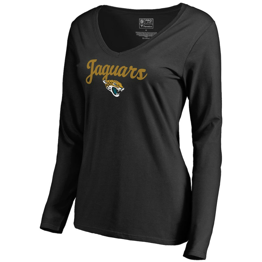 Jacksonville Jaguars Women's Freehand V-Neck Long Sleeve T-Shirt Black | NFL