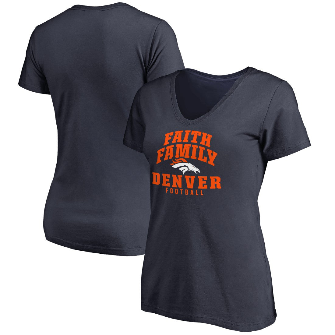 Denver Broncos Women's Faith Family V-Neck T-Shirt Navy | NFL