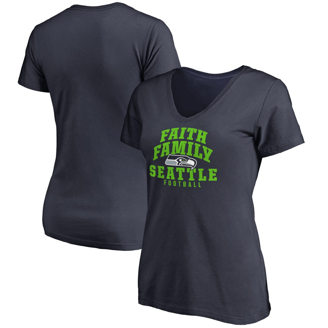 Seattle Seahawks Women's Faith Family V-Neck T-Shirt Navy | NFL