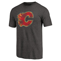 Calgary Flames Distressed Team Primary Logo Tri-Blend T-Shirt - Black - NHL