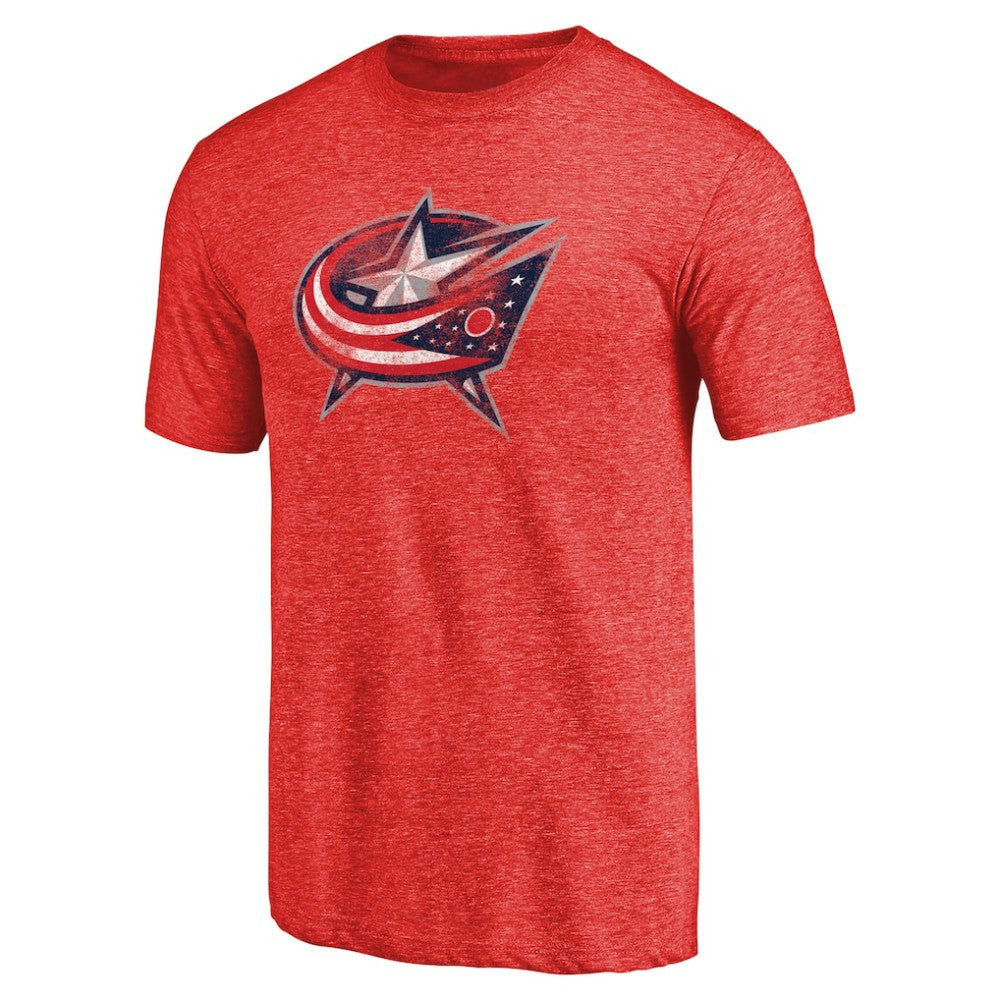 Columbus Blue Jackets Distressed Team Primary Logo Tri-Blend T-Shirt - Red - NHL