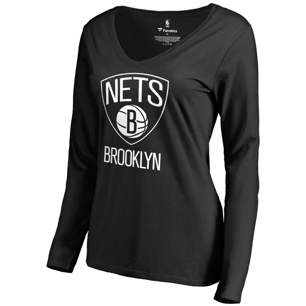 Brooklyn Nets Women's Primary Logo V-Neck Long Sleeve T-Shirt Black - NBA