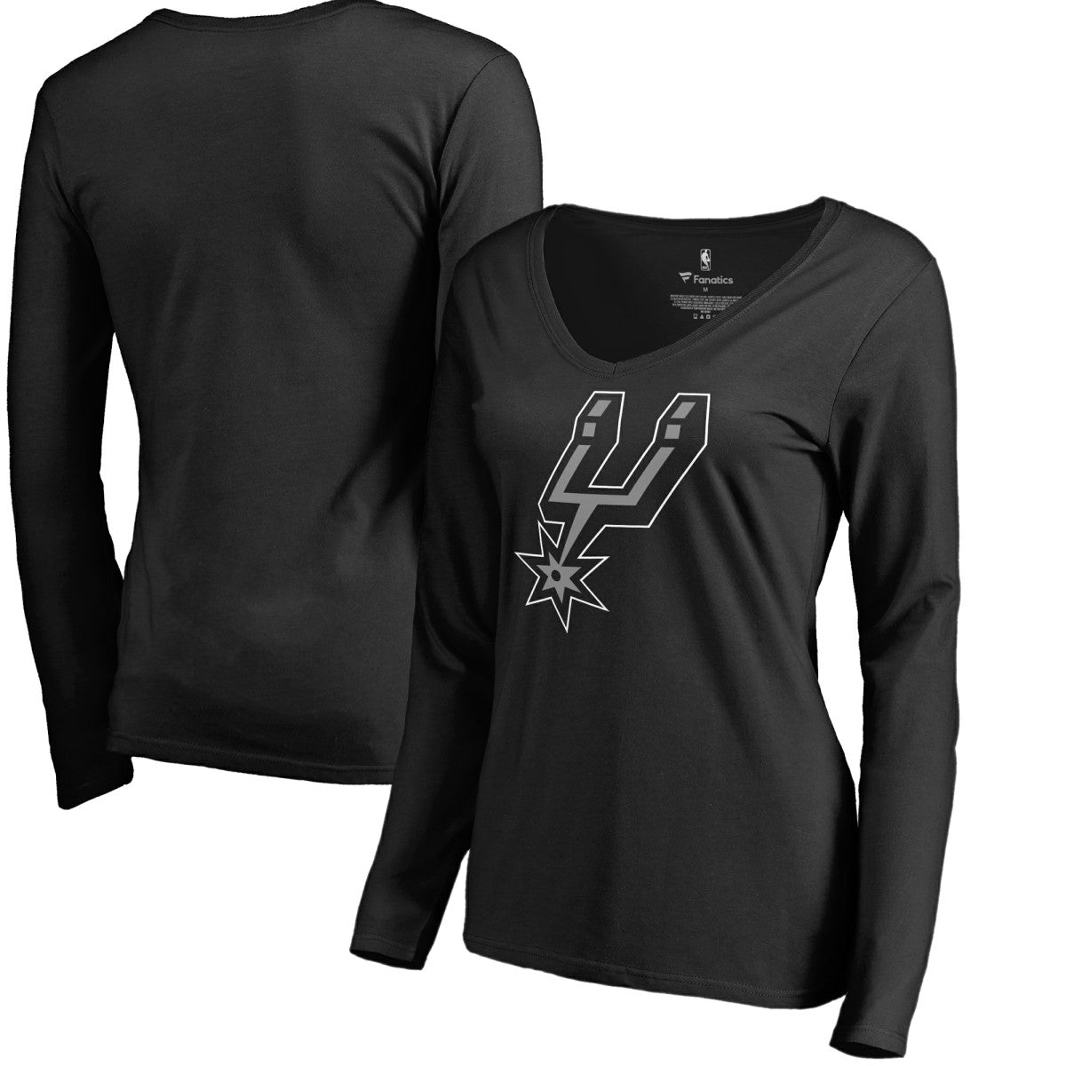 San Antonio Spurs Women's Primary Logo V-Neck Long Sleeve T-Shirt Black - NBA