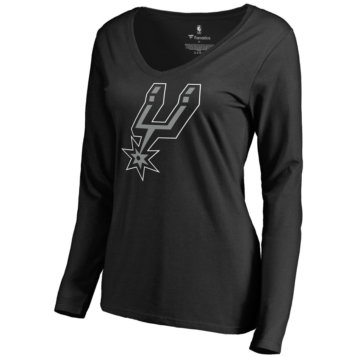 San Antonio Spurs Women's Primary Logo V-Neck Long Sleeve T-Shirt Black - NBA