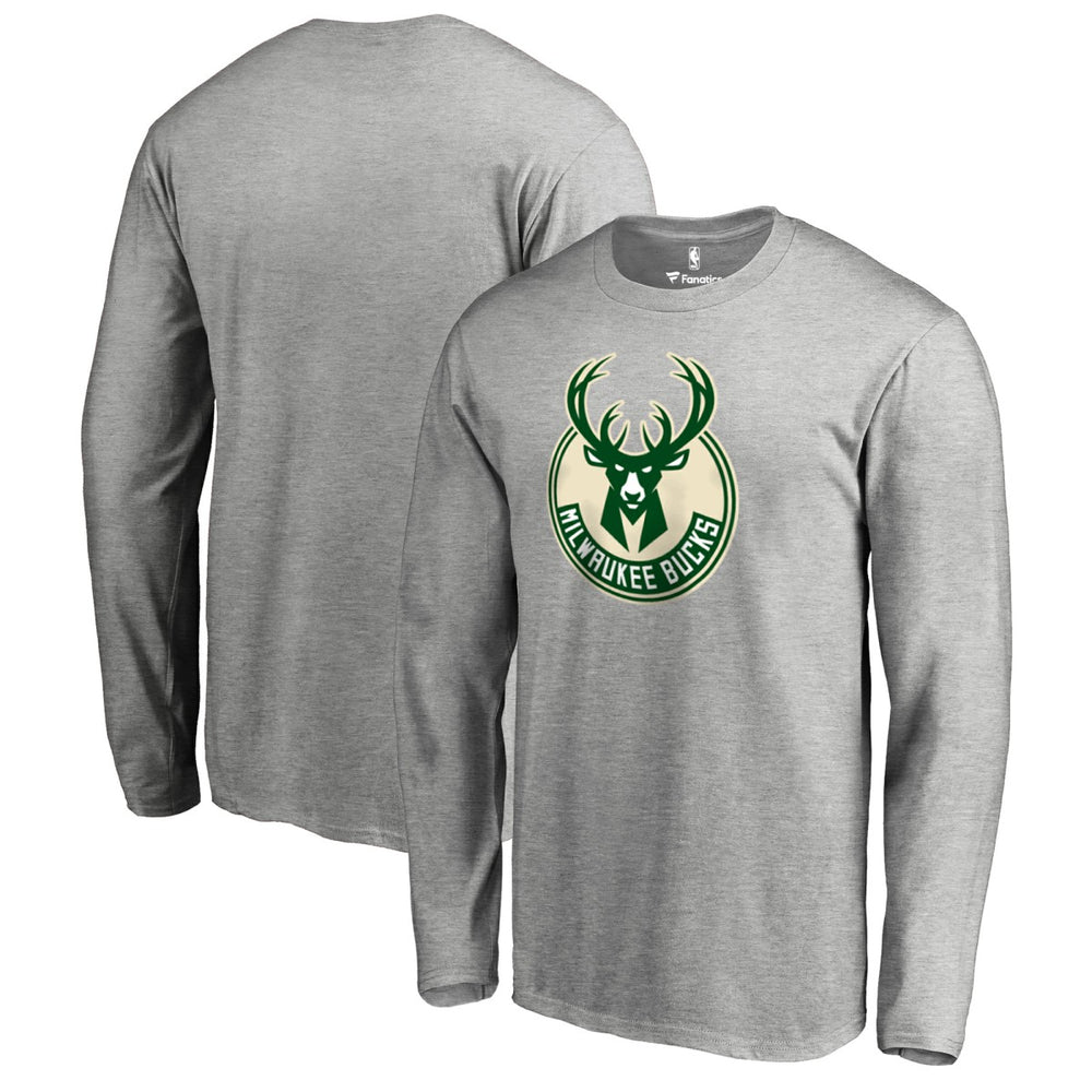 Milwaukee Bucks Primary Logo Long Sleeve T-Shirt Heather Gray - NBA