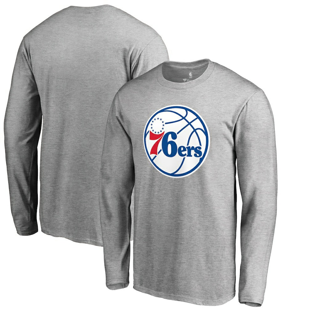 Philadelphia 76ers Primary Logo II Long Sleeve T-Shirt Heathered Gray - NBA