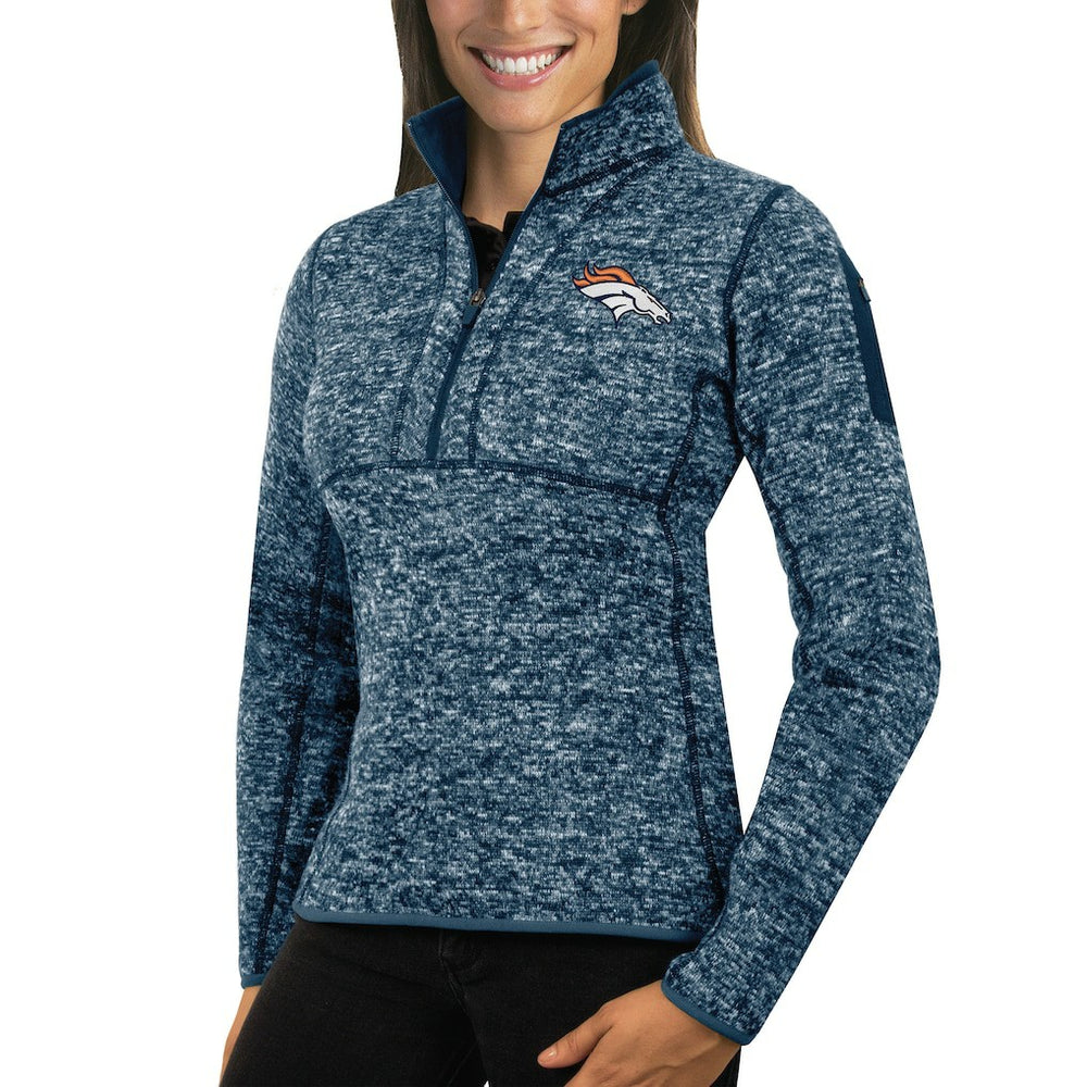 Denver Broncos Antigua Women's Fortune Half-Zip Sweater Heather Navy | NFL