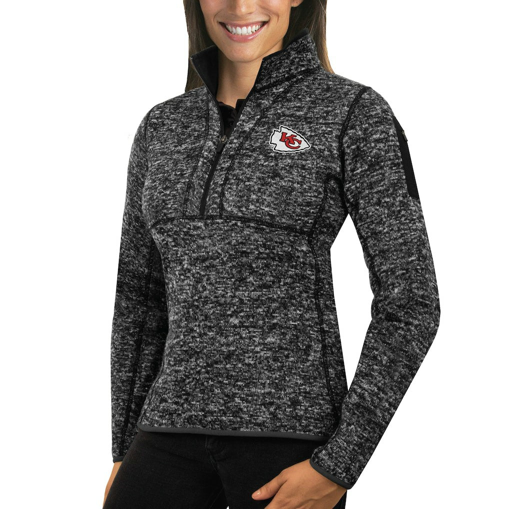 Kansas City Chiefs Antigua Women's Fortune Half-Zip Sweater Heather Black | NFL