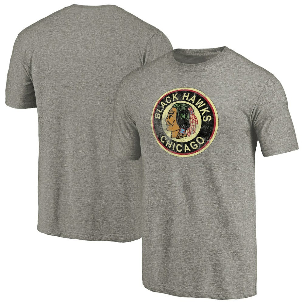 Chicago Blackhawks Throwback Logo 1937-1938 Tri-Blend T-Shirt - Ash - NHL