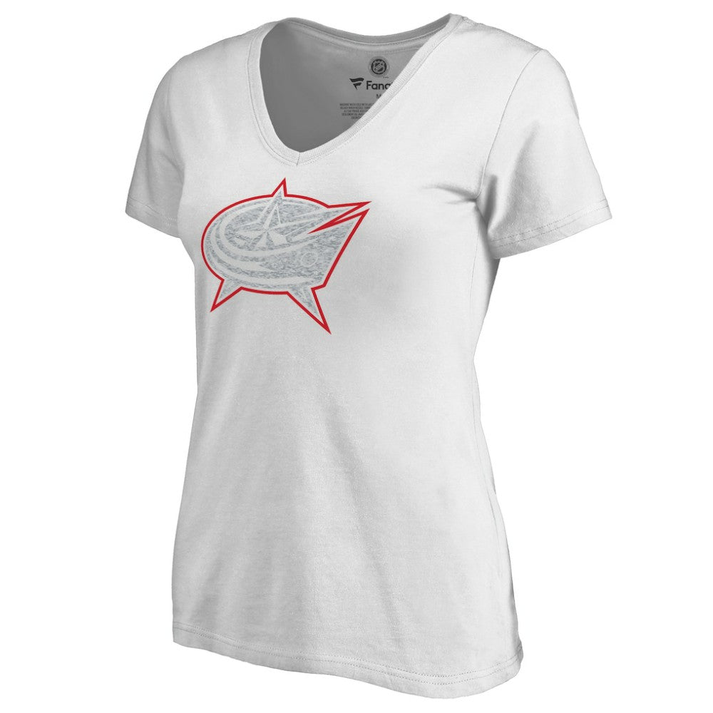 Columbus Blue Jackets Women's Whiteout V-Neck T-Shirt - White - NHL