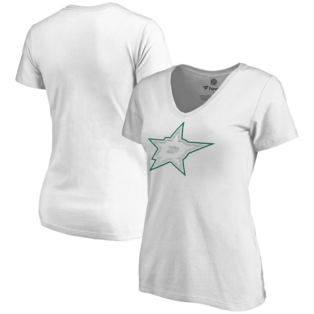 Dallas Stars Women's Whiteout V-Neck T-Shirt - White - NHL