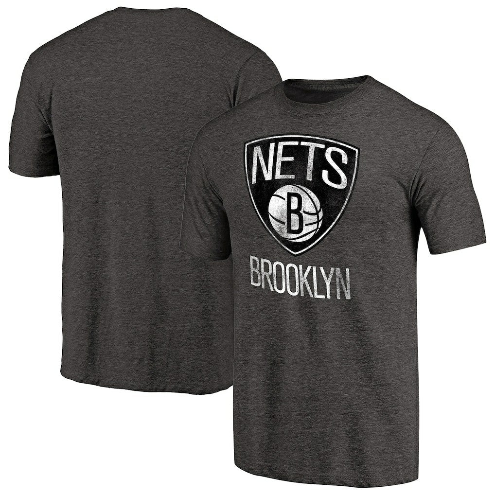 Brooklyn Nets Distressed Team Logo Tri-Blend T-Shirt Heather Black - NBA