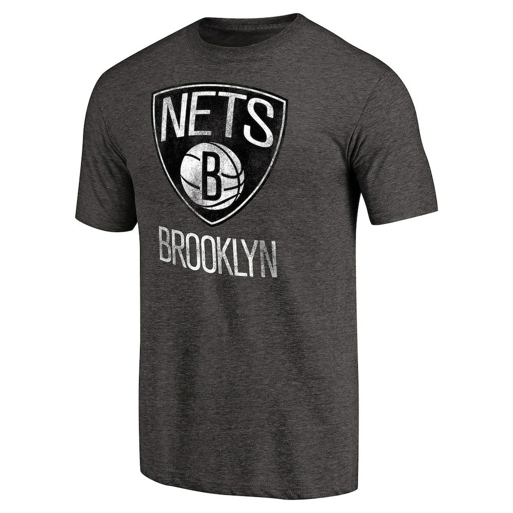 Brooklyn Nets Distressed Team Logo Tri-Blend T-Shirt Heather Black - NBA