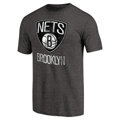 Brooklyn Nets Distressed Team Logo Tri-Blend T-Shirt Heather Black - NBA