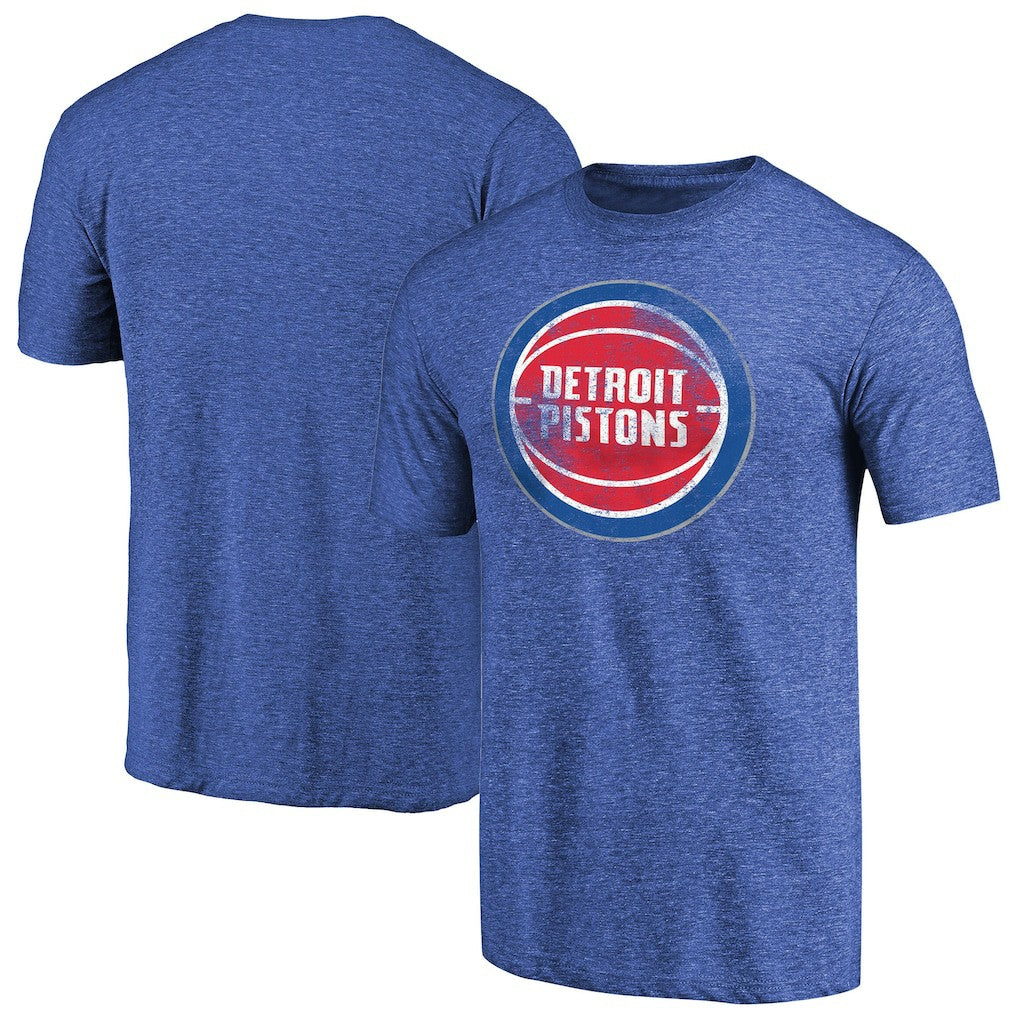 Detroit Pistons Distressed Team Logo II Tri-Blend V-Neck T-Shirt Heathered Blue - NBA