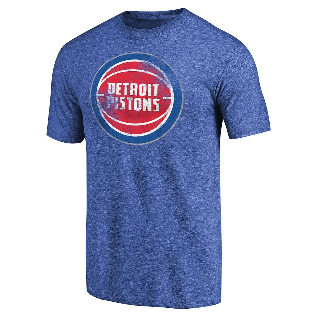 Detroit Pistons Distressed Team Logo II Tri-Blend V-Neck T-Shirt Heathered Blue - NBA